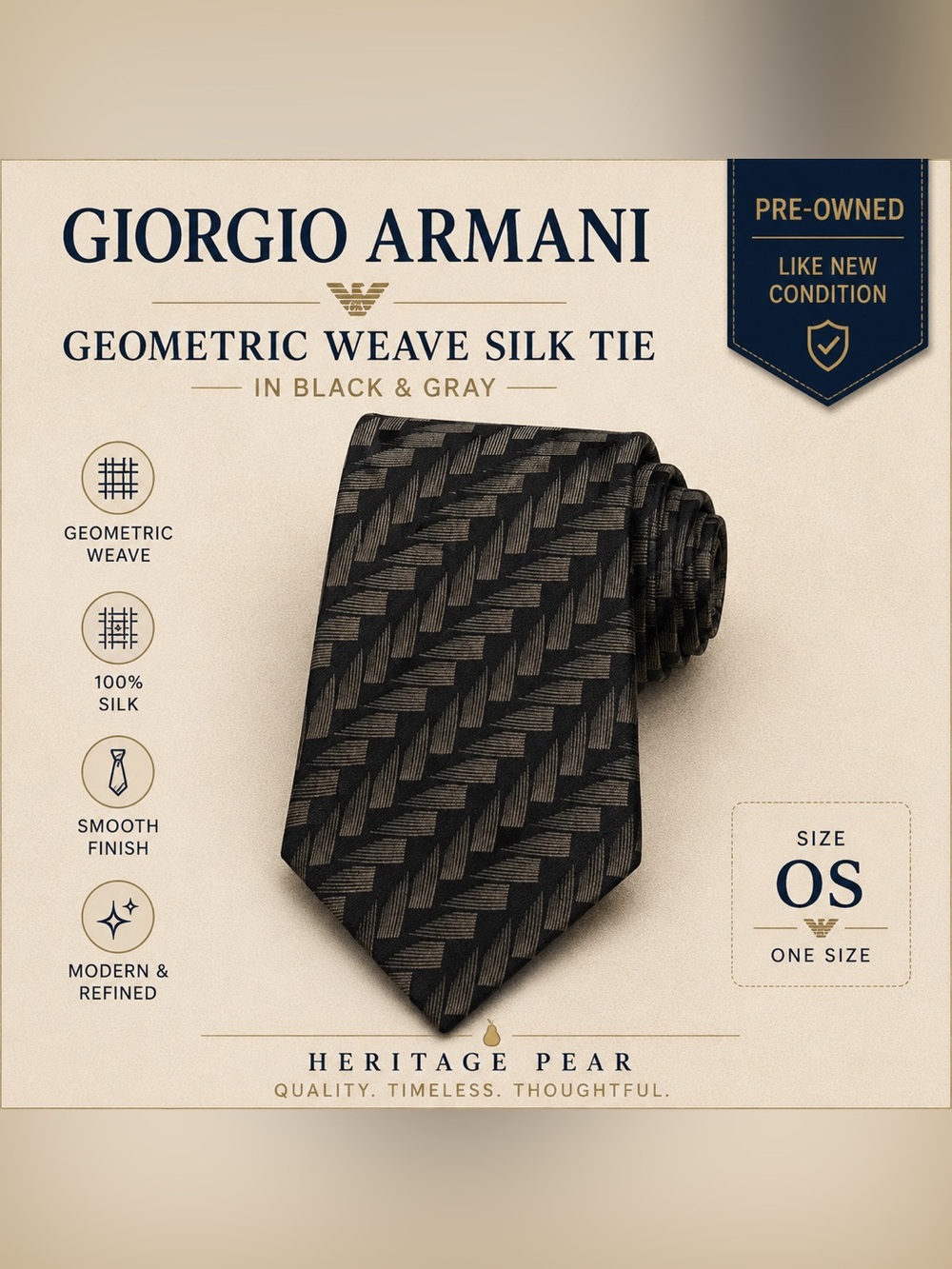 Giorgio Armani Black and Gray Textured Geometric Tie